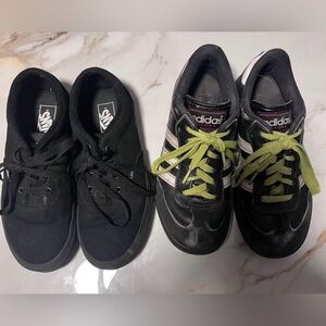 Black Vans Sneakers and Adidas Sneakers with Green Laces